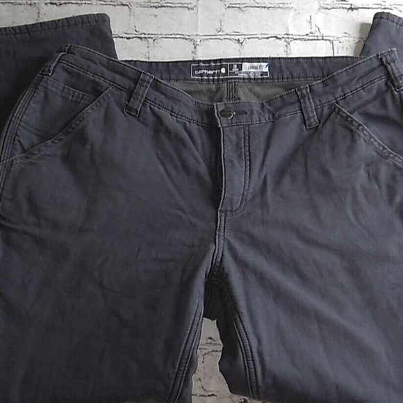 Carhartt Pants Women Size 16S Short Gray Fleece Lined Loose FIT EUC - Picture 1 of 4